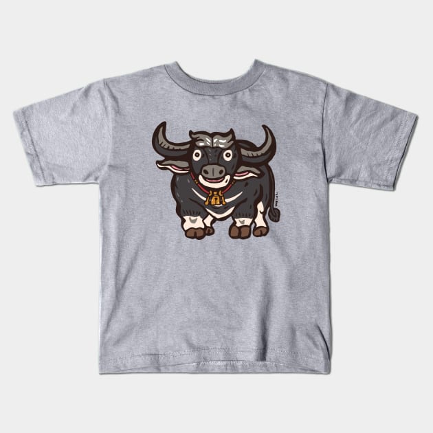 Cute water buffalo smile Kids T-Shirt by nokhookdesign